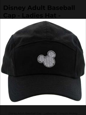 Disney Adult Baseball Cap - Ladies Hat - Sequin Mickey Icon Black Badeball Cap